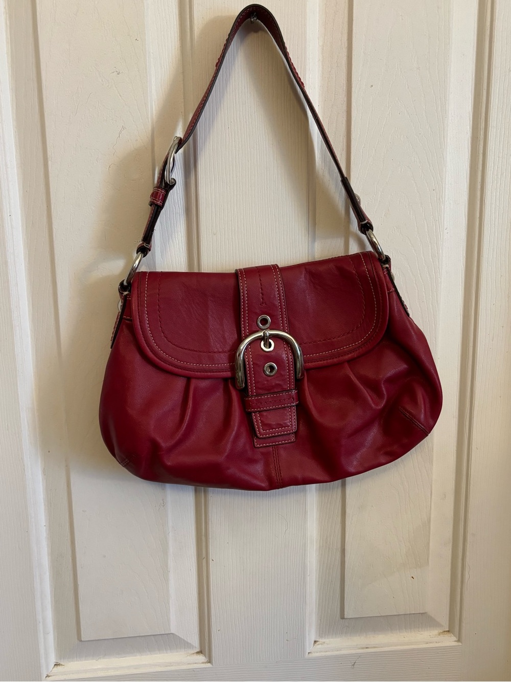 Vintage Y2K Coach Red Leather SoHo Shoulder Bag with Buckle Detail